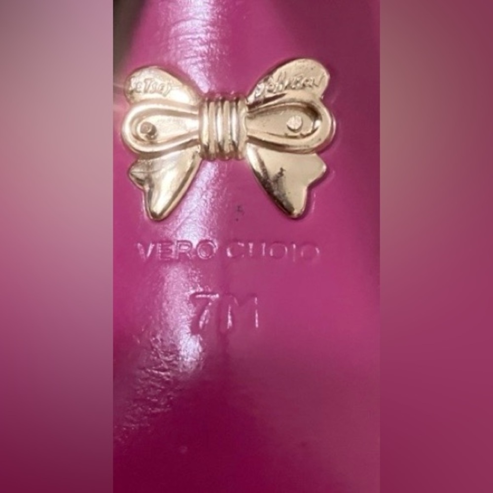 Betsey Johnson Y2K Black Leather Stilettos Ankle Strap Bow & Gold Button Size 7 - Picture 11 of 11